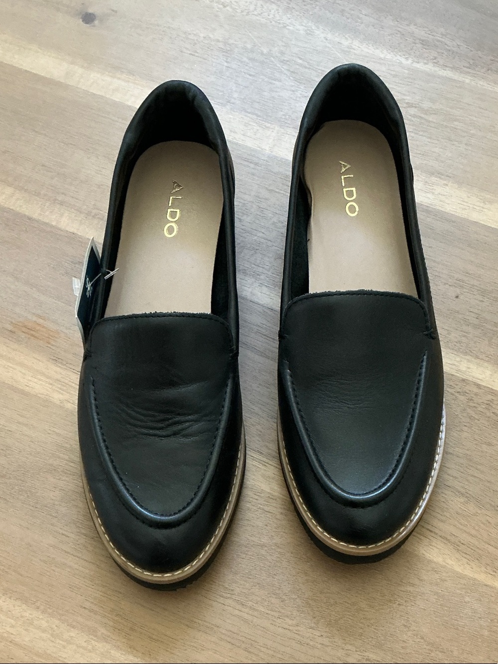 ALDO Black Leather Women's Slip-On Loafers with Contrast Stitching